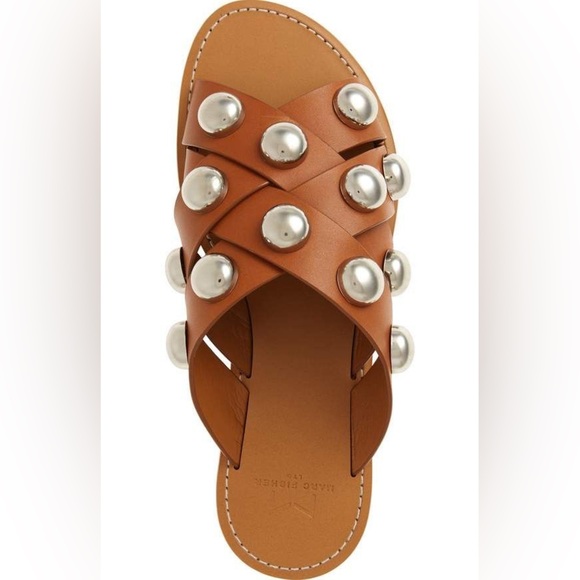 Marc Fisher Shoes - Marc Fisher Ltd Women's Raidan Stud Leather Sandals - Brown - Size 7